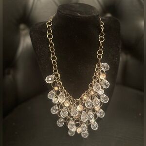 Gold and Clear Statement Necklace crystals rhinestones vintage costume jewelry
